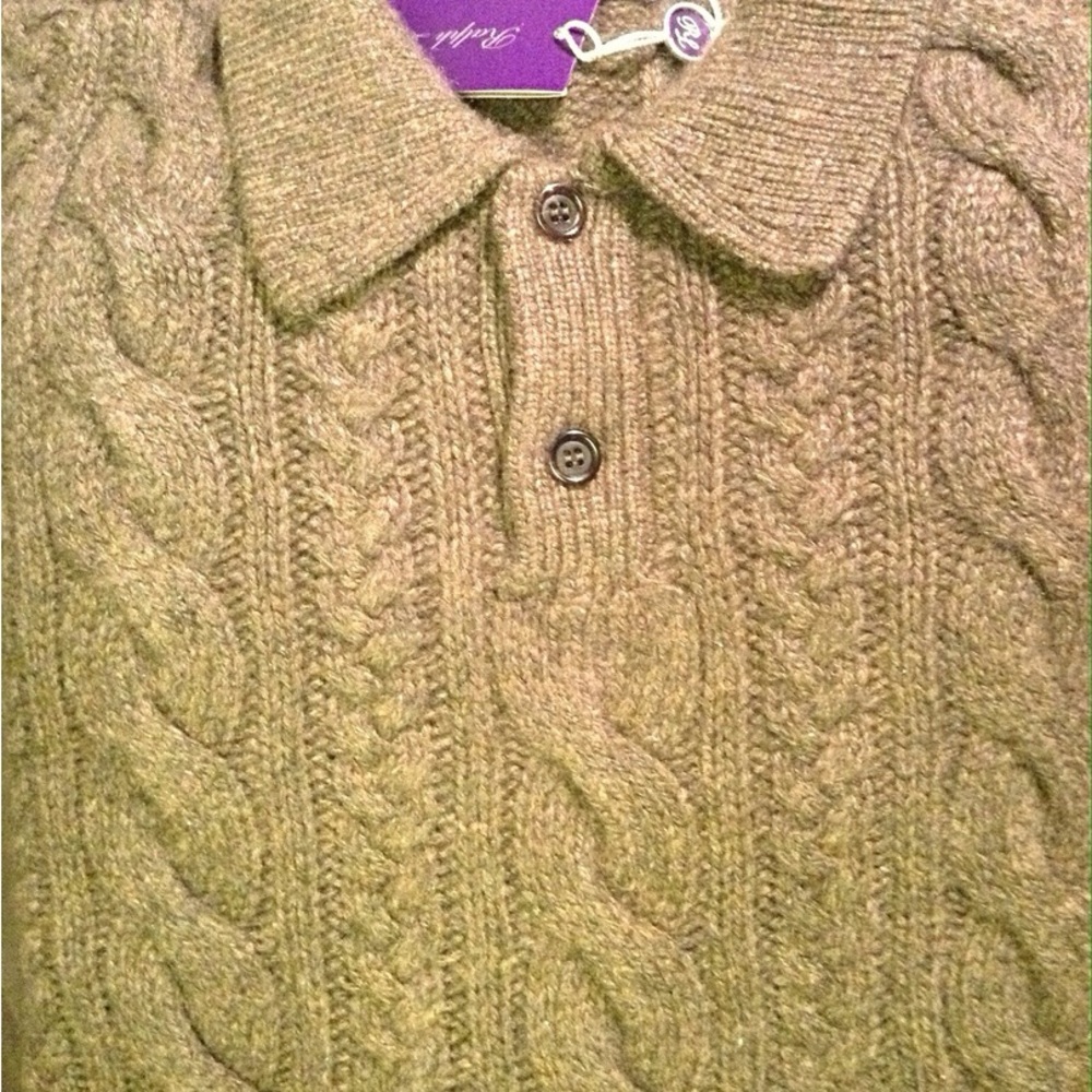 Ralph Lauren Purple Label Cable-Knit Olive Green Luxury Cashmere Polo Sweater - Picture 4 of 16